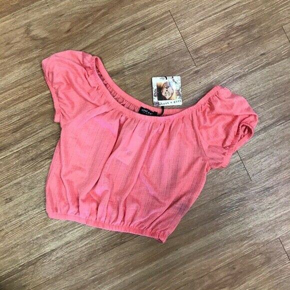 About a Girl XS Peach Salmon Off Shoulder Crop Top NEW NWT Coral - Picture 4 of 6